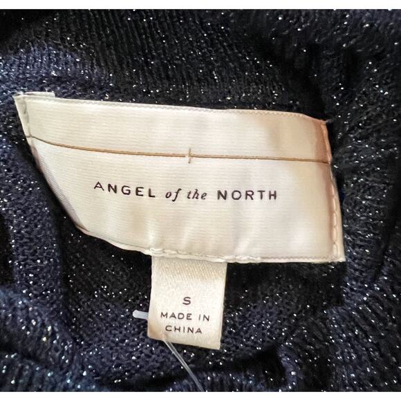 NWT Anthropologie Angel of the North Sheer Metallic Swirl Turtleneck Navy Blue S - Picture 6 of 10
